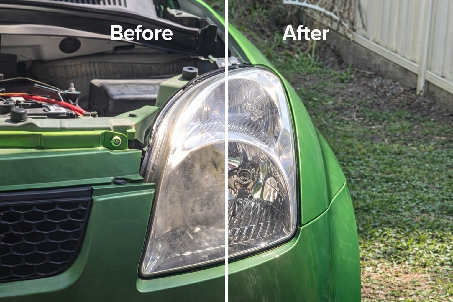 Suzuki Swift headlight restoration before and after